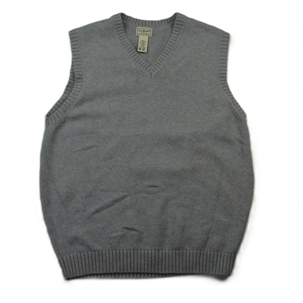 LLBean Mens‎ V Neck Sweater Vest Gray Cotton L REG Classic Preppy